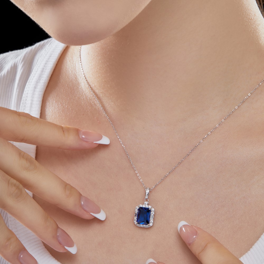Pendant Necklace Classification 925 Sterling Silver Zircon Plating Inlay Square Pendant Necklace