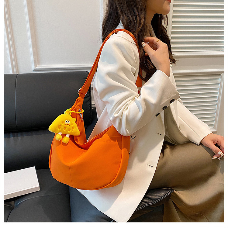 Simple solid-color canvas bag 2024 new style Japanese large-capacity single-shoulder dumpling bag, versatile for school and commuting crossbody bag Specification drawing