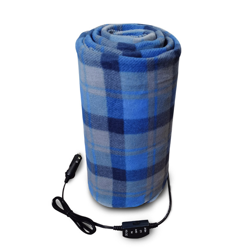 Venta caliente transfronteriza azul a cuadros coche 12V manta de calefacción del coche caliente manta eléctrica cubierta del pelo