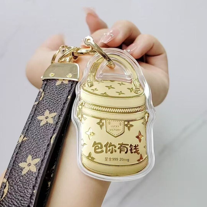 Gold Bag Pendant Pure Gold 999 Guaranteed Wealth Keychain Valentine's Day Gift for Girlfriend or Partner Gift