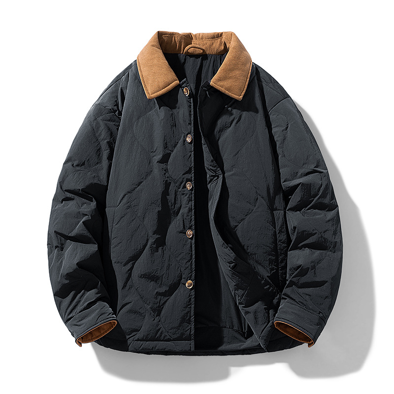 Invierno retro contraste chaqueta de collar hombre invierno 2025 nuevo abrigo corto de hombre suave y ligero