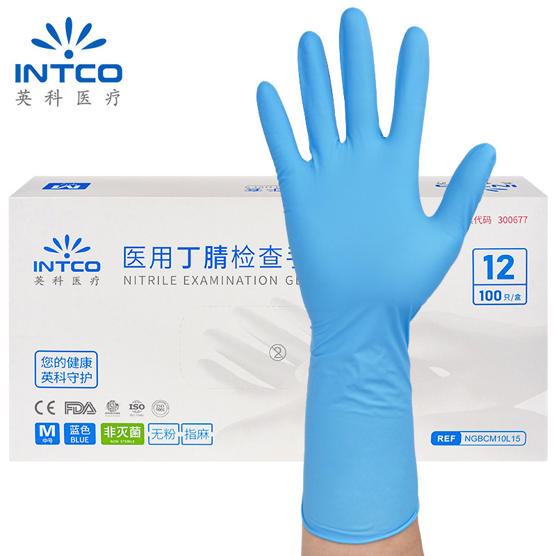 Yingke Guantes médicos al por mayor de nitrilo desechable de 12 pulgadas alargado engrosado caucho Médico Quirúrgico examen