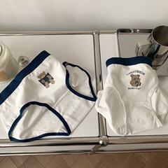 Japanese comfortable pure cotton underwear for girls, contrasting color cartoon bear, mid-waist cotton crotch bottoms, breathable large size briefs