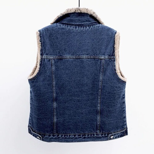 Lamb Wool Denim Cotton Jacket Vest for Women Autumn and Winter Thicken Fleece Short Sleeveless Warm Cotton Backless Top Upper Clothing