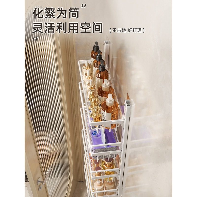 パンチフリーのバスルームトイレドア後部収納ラック狭い隙間壁掛け多層壁収納棚トイレキャビネットの横|undefined