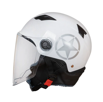 Cross-border Winter Men's and Women's Electric Motorcycle Safety Helmet Warm Neck Riding Windshield Battery Car Half Helmet (Motosiklet kaskı (dəbilqə)) - windproof-hat-white-with-tea-mirror