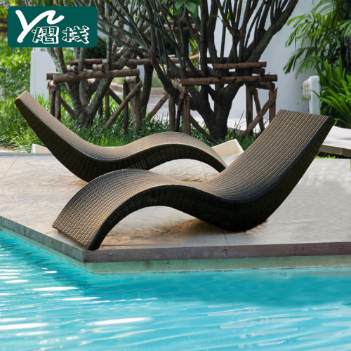 Outdoor lying bed balcony leisure wicker chair outdoor courtyard lounge chair villa swimming pool lying bed folding wicker beach chair