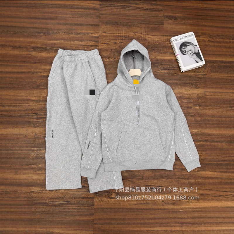 Nocta Fleece Co-Branded Series 25 Autumn and Winter Logo Reflective Strips Fleece-Lined Hooded Sweatshirt and Sweatpants 659+675