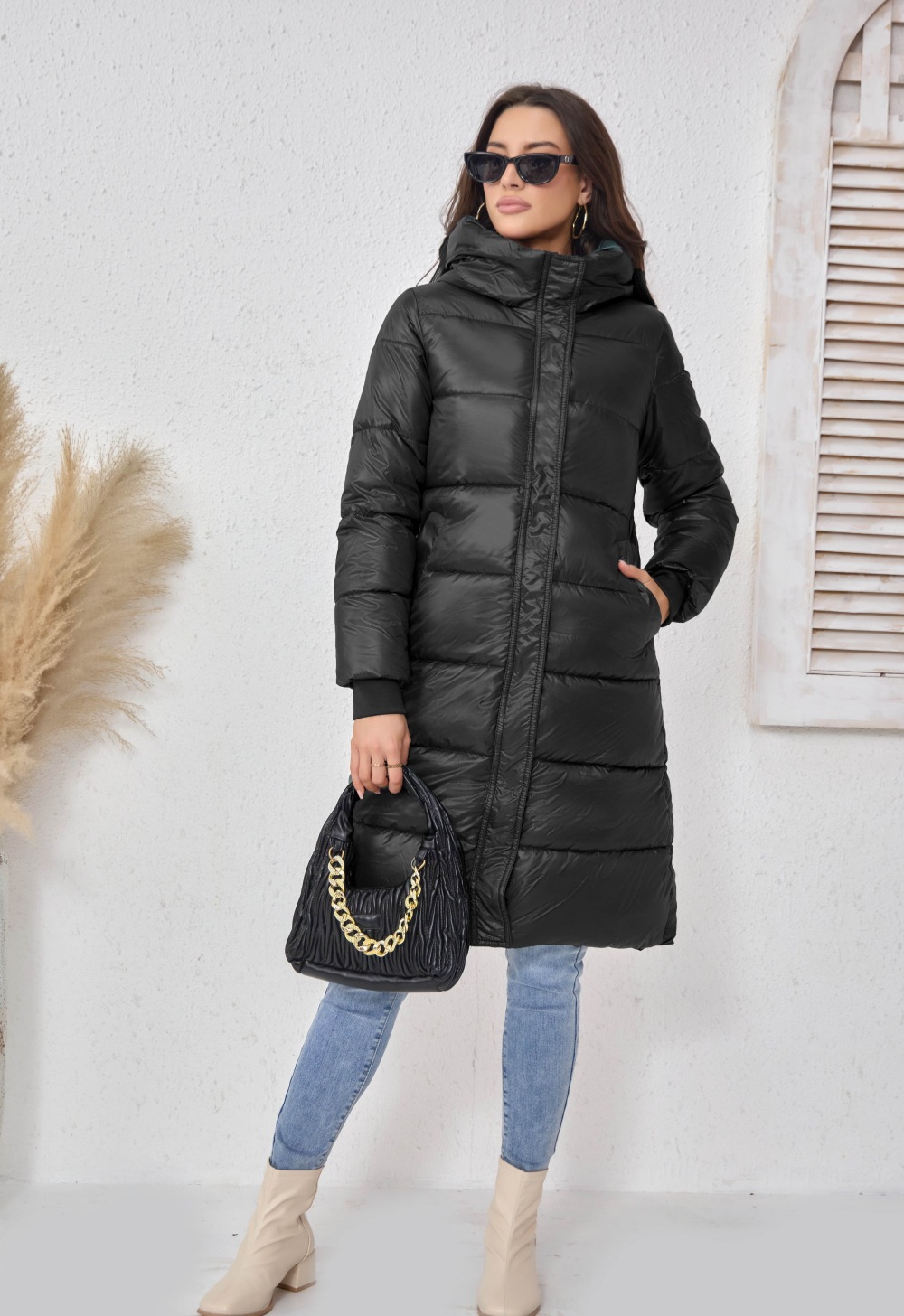 Langer Damen-Wintermantel mit Kapuze, dick gesteppt, modische und elegante Outdoor-Jacke, auch in großen Größen erhältlich_voghion.com