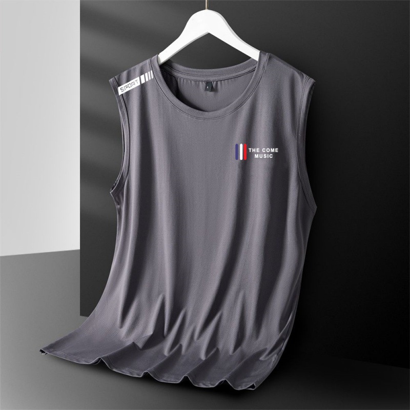 氷糸ベスト男潮薄金通気速乾運動レジャー幅カン肩外着男性丸襟袖なしtシャツ夏