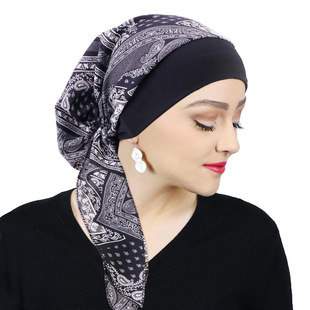 Ethnic Style Tie Tape Cap Elastic Wide Ribbon Baotou Cap Chemotherapy Cap Household Cap JDT-329C