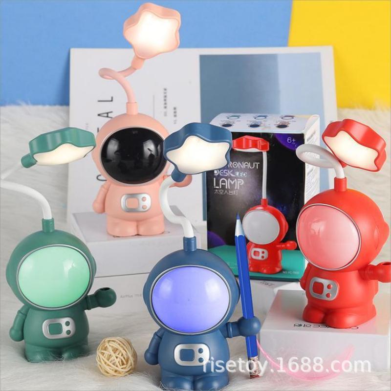 Lámpara de Noche USB Infantil de Astronauta de Plástico, Luz Cálida, para Lectura y Dormitorio
