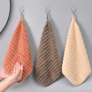 Hanging Hand Towel Kitchen Handkerchief Bathroom Hand Towel Square Towel Coral Velvet Soft Absorbent Quick-Drying Rag