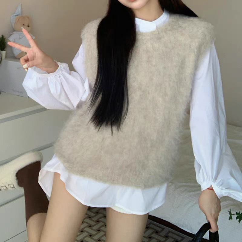 Soft Alpaca ~ Cream Apricot Sleeveless Vest Autumn Stacked Knitted Vest