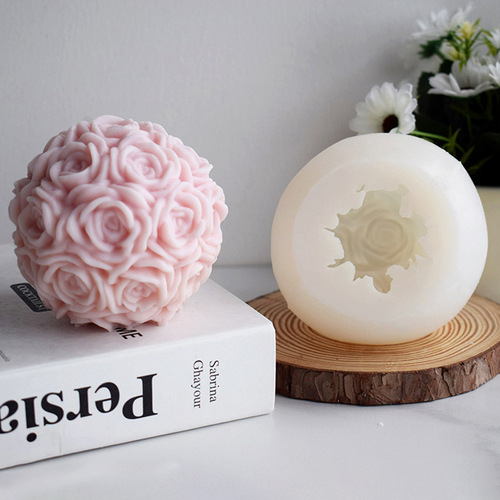 Renshan flower ball candle mold 3D three-dimensional chrysanthemum ball rose ball aromatherapy candle plaster ornament silicone mold