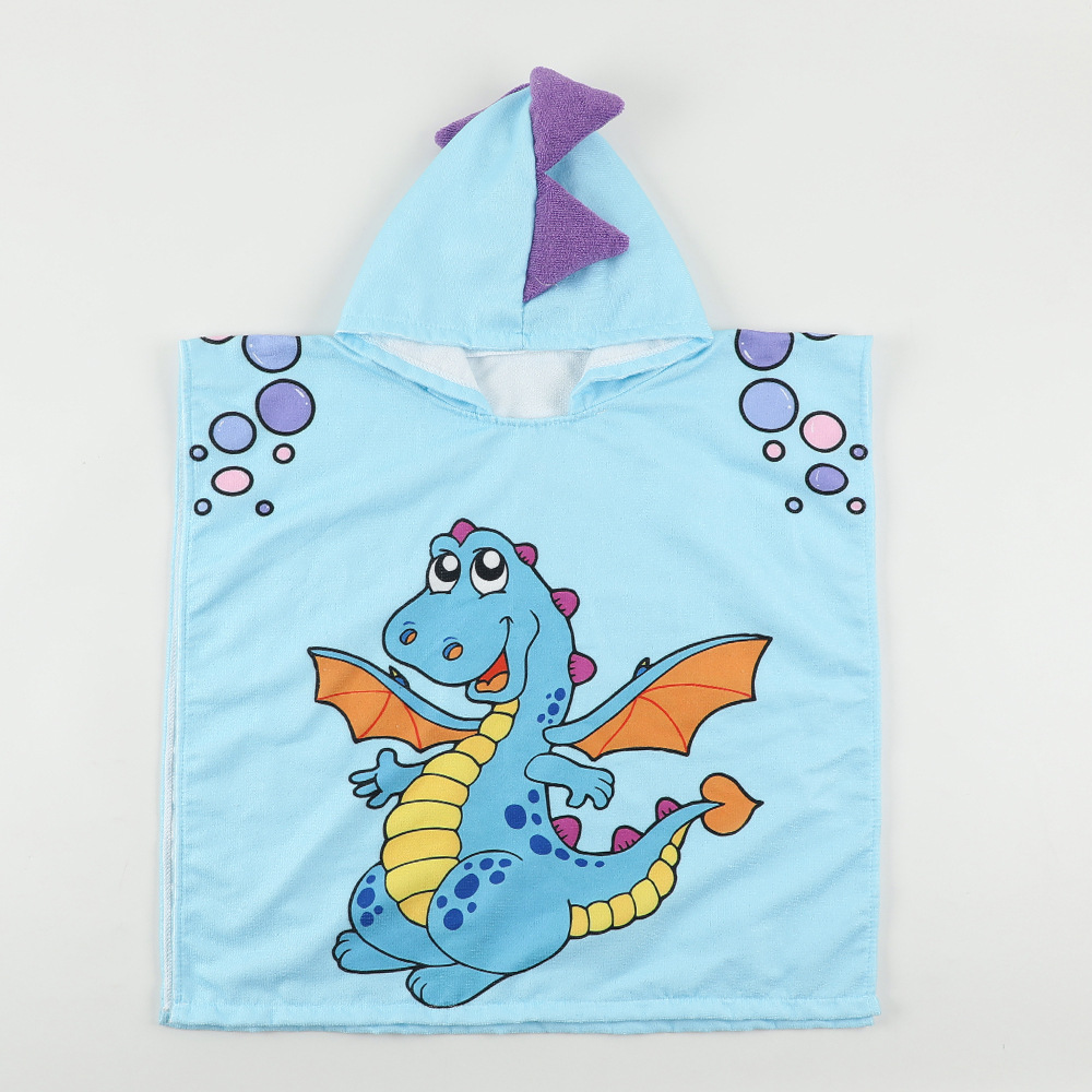 Suministro directo de fábrica de tela de felpa linda ropa de playa estampada para niños, capa con capucha de secado rápido absorbente, suave y agradable para la piel