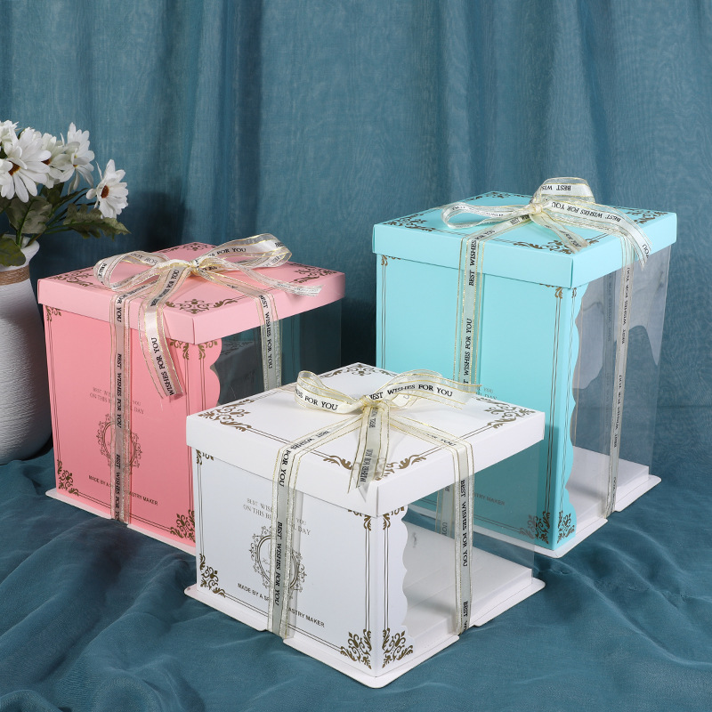 整箱白色半透明6寸8寸加高单双层生日蛋糕包装盒子打包盒加高款