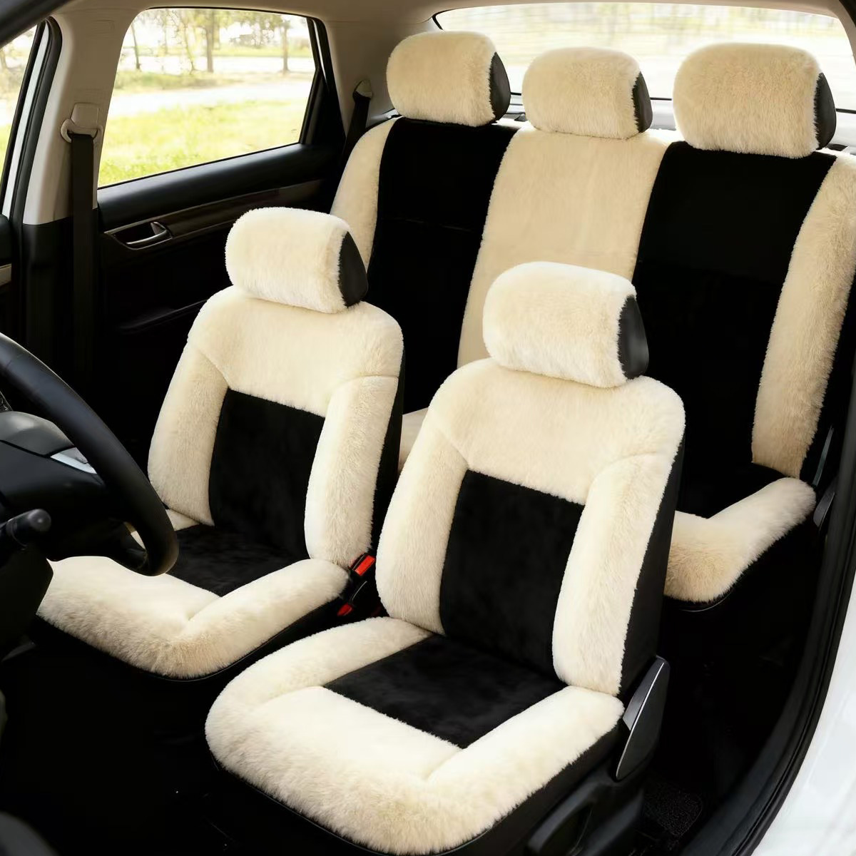 Invierno negro-medio de color de peluche cubierta de asiento de automóvil calentamiento cojín de asiento universal cubierta de asiento de automóvil image 4