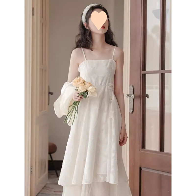 新中式改良旗袍国风连衣裙套装女2025夏新款汉服开衫吊带裙两件套|undefined