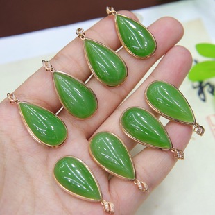Fubei Diamond Jewelry [18K Gold Inlaid with Hetian Jasper Apple Green Water Drop Pendant] the Size of the Loose Stone Is about 13*25mm