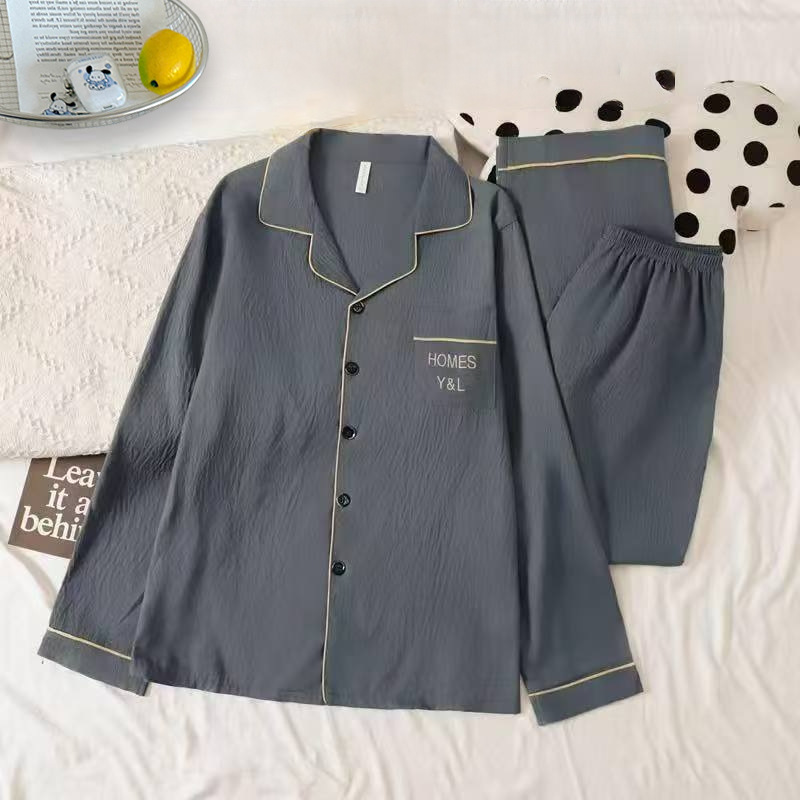 Men's Pajamas Long-Sleeved Spring and Autumn Cardigan Home Wear Suit Loose Large Size Casual Cloud Cotton