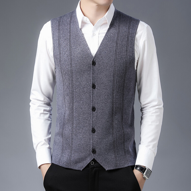 Wool Vest Men's Middle-aged Cardigan Sleeveless Cardigan Jacquard Knitted Vest for Middle-aged Men's Wear Wool Vest Men's Middle-aged Cardigan Sleeveless Cardigan Jacquard Knitted Vest for Middle-aged Men's Wear