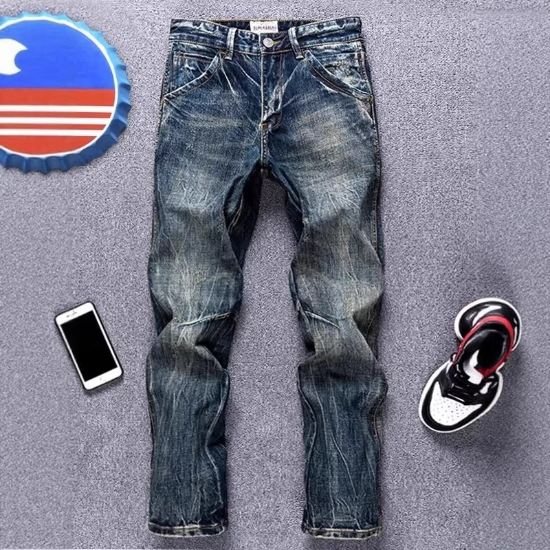 Klassische Herren Vintage Jeans Straight Leg Denim Freizeithose_voghion.com
