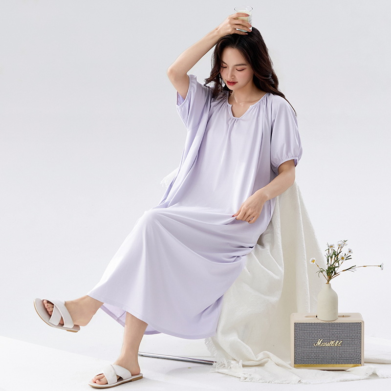 Pijama de verano de moda de mujer mangas cortas y media mangas, vestido largo helado, pijama de alta calidad, grasa, mm, tamaño medio y largo.