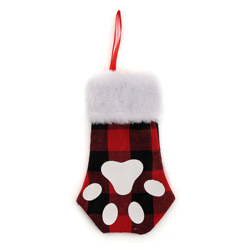 Cross-border Christmas decorations mini cat claw knife and fork set plaid cloth tableware set table decoration fabric decoration