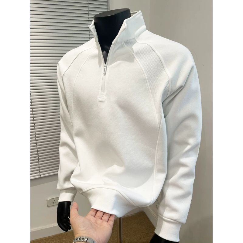 Men's Clothing Patchwork Pullover Sweatshirt Loose Fit Versatile Stand Collar Thermal Cotton Blends T-Shirt_voghion.com