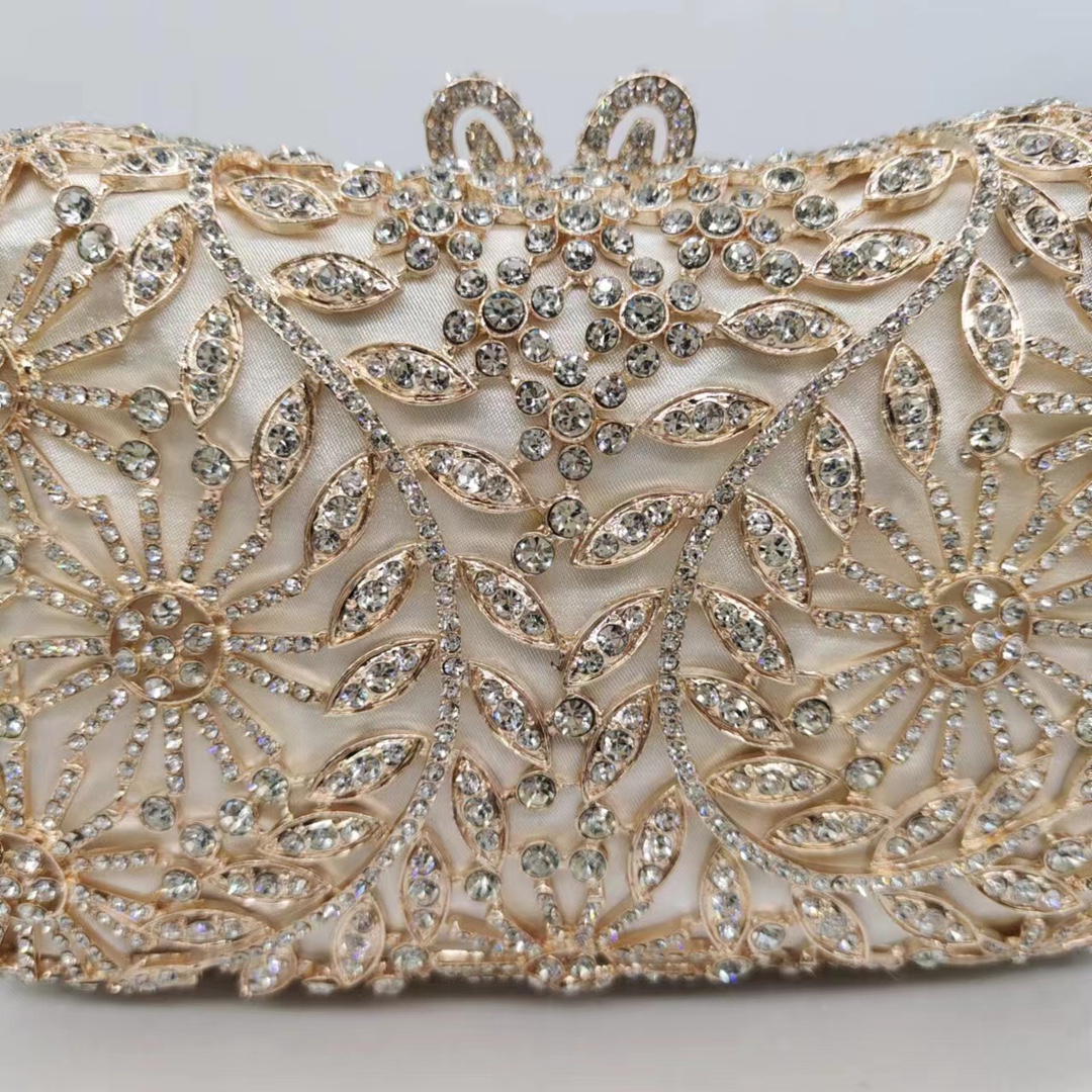 Túi clutch nữ cầm tay đính kim cương sang trọng dự tiệc — Màu trắng, Vàng hồng, Nền vàng kim cương trắng, Cá tính đặt làm