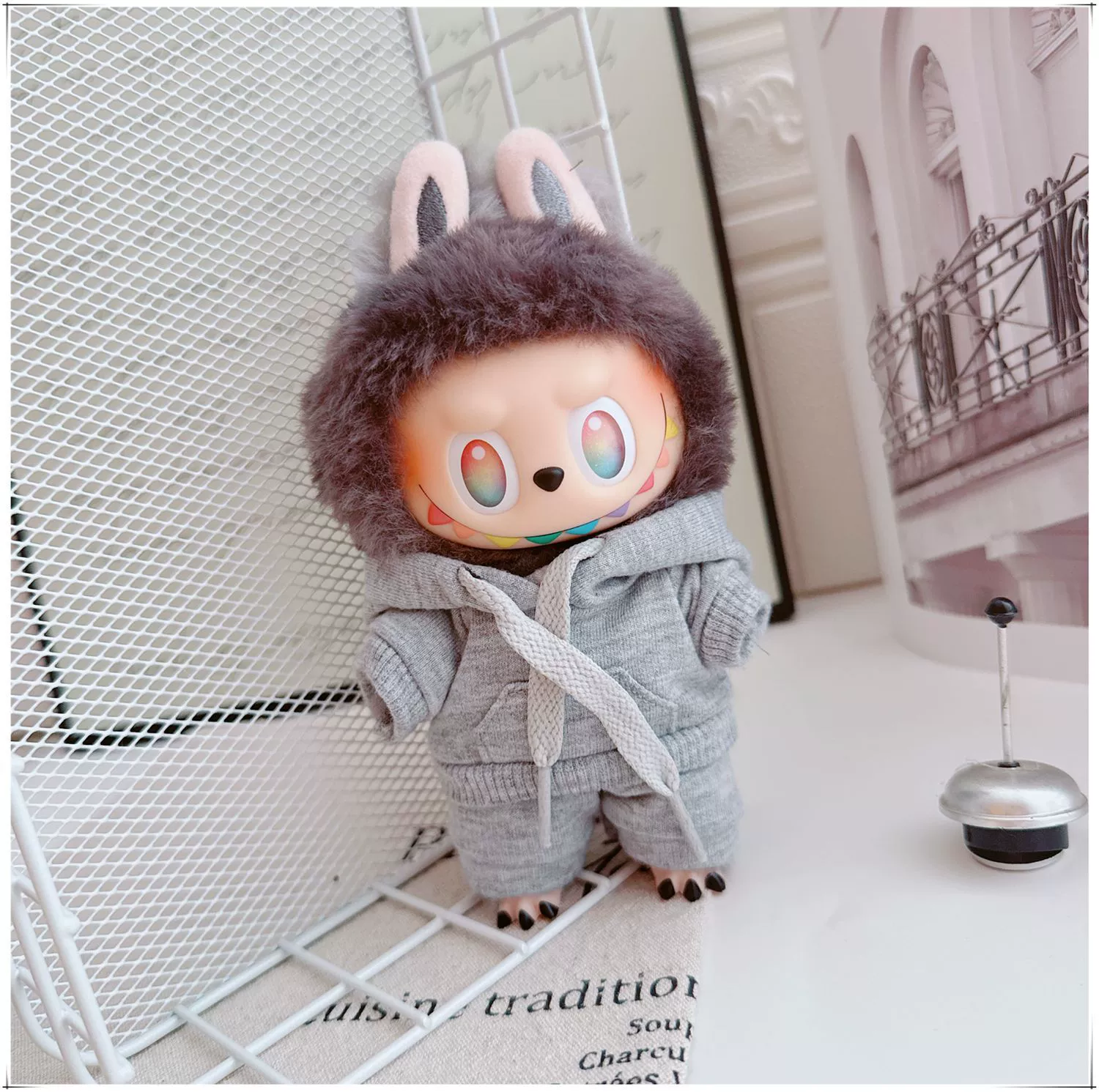17см кукольная одежда Labubu, 10см хлопковая кукла Микки семейная черная, белая и серая модная толстовка худи штаны