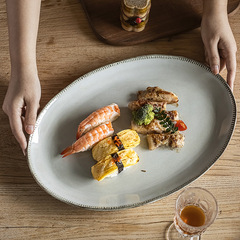 簡約北歐風橢圓形加厚陶瓷盤高顏值創意魚盤蒸魚盤子廚具家用餐具