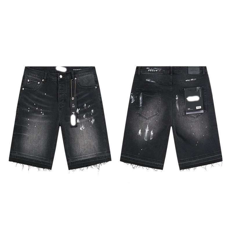 Marca de moda transfronteriza JB purple verano rectas vaqueros lavados de agua para hacer viejos agujeros vaqueros de hombre pantalones cortos de caño purple