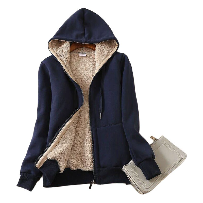 Берберский флисовый свитер с капюшоном, женский осенне-зимний студенческий однотонный теплый пуховик больших размеров с хлопковой подкладкой, толстый кардиган на молнии с флисовой подкладкой