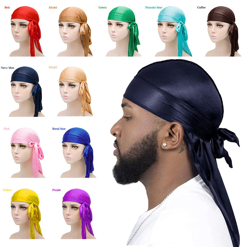 European and American Hot-Selling Imitation Silk Long Tail Pirate Hat Silk Turban Hat Silky Durag Factory Direct Sales Turban European and American Hot-Selling Imitation Silk Long Tail Pirate Hat Silk Turban Hat Silky Durag Factory Direct Sales Turban