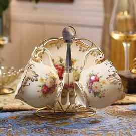 FY5E欧式咖啡杯套装  简约家用杯子带勺陶瓷杯英式下午茶茶具红