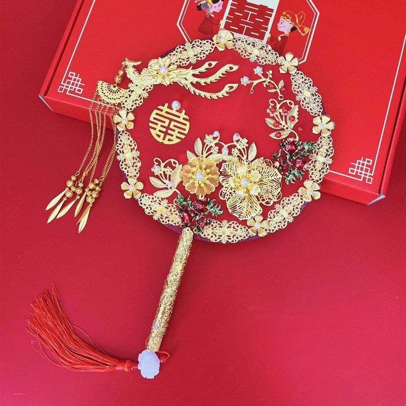 推荐结婚团扇子中式婚礼秀禾服古风出嫁手捧花手工喜扇成品供应链|undefined