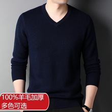 100%纯羊毛500g加厚款毛衣男士2023秋冬新款V领羊毛衫桐乡直播款