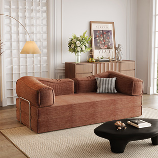 Retro Fabric Sofa Bed Small Apartment Living Room Bedroom Home Foldable Removable and Washable Two-Person Module Sofa