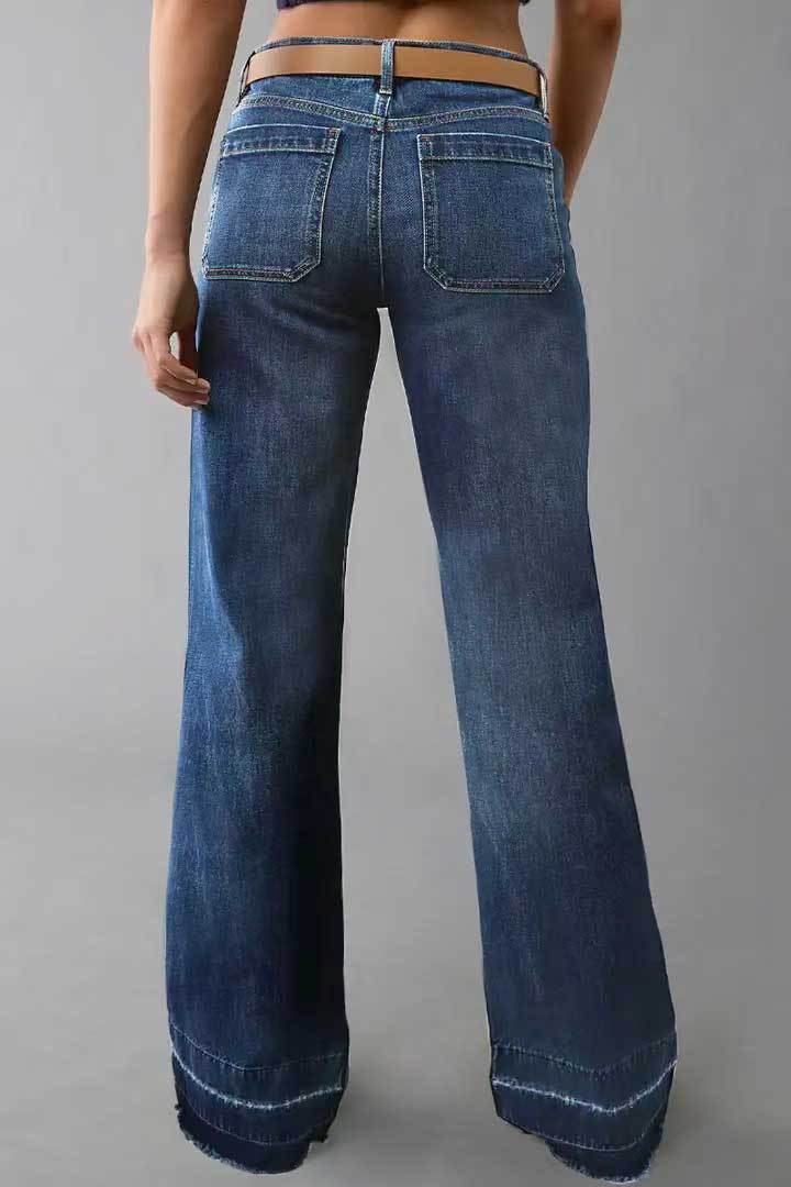 Vintage High-Waisted Straight Leg Jeans For Women – Distressed Hem Relaxed Fit Denim Pants (Dark Blue, Light Blue, Black)_mkmklike.com