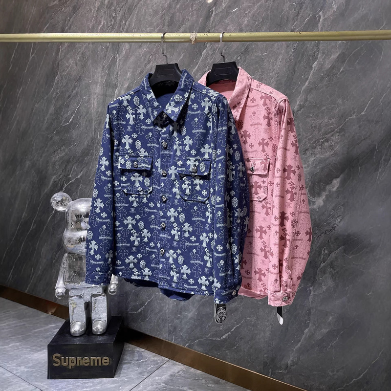 26 Cross-Border Authentic Version Chrome Hearts Classic Full-Print Denim Shirt Jacket for Couples 26 Cross-Border Authentic Version Chrome Hearts Classic Full-Print Denim Shirt Jacket for Couples