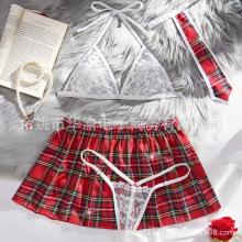 2024新款欧美制服性感内衣套装透视蕾丝文胸性感丁字裤情趣四件套