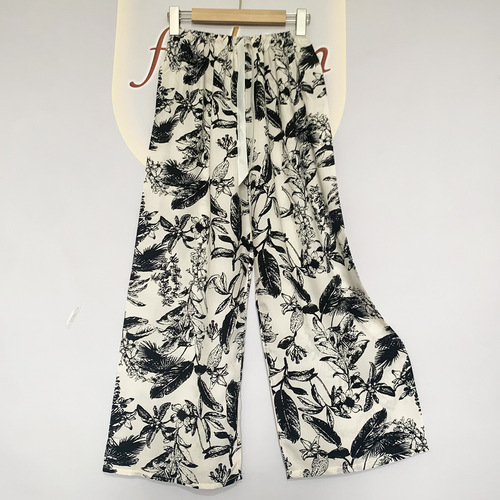 Pajama pants, cotton silk trousers, pregnant women's pajamas, pure rayon thin, wide-leg, seven-quarter single pants, home breathable, breathable and cool
