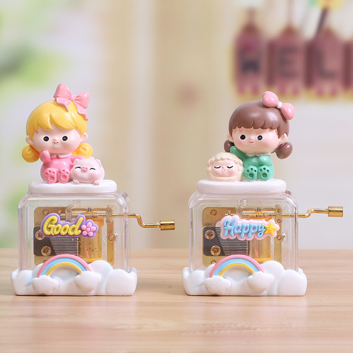 Creative cute girl hand crank series music box cute girl decorative hand-made music birthday gift music box