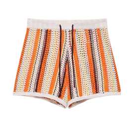 跨境外贸女装2025春季新款休闲抽绳条纹针织短裤