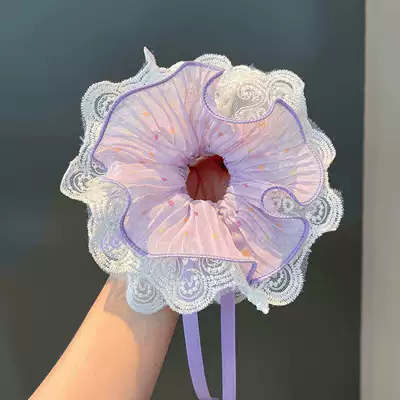 Polka Dot Drawstring Hair Tie Saç üçün rezinlər - purple-polka-dot-hair-tie-with-ribbon-about-33cm-hair-tie-with-ribbon