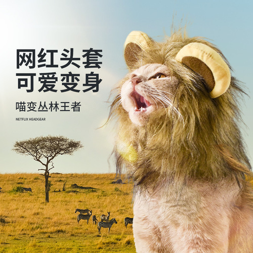 Internet celebrity cat lion headgear cute little hat rabbit ears funny wig Christmas dress up pet clothing