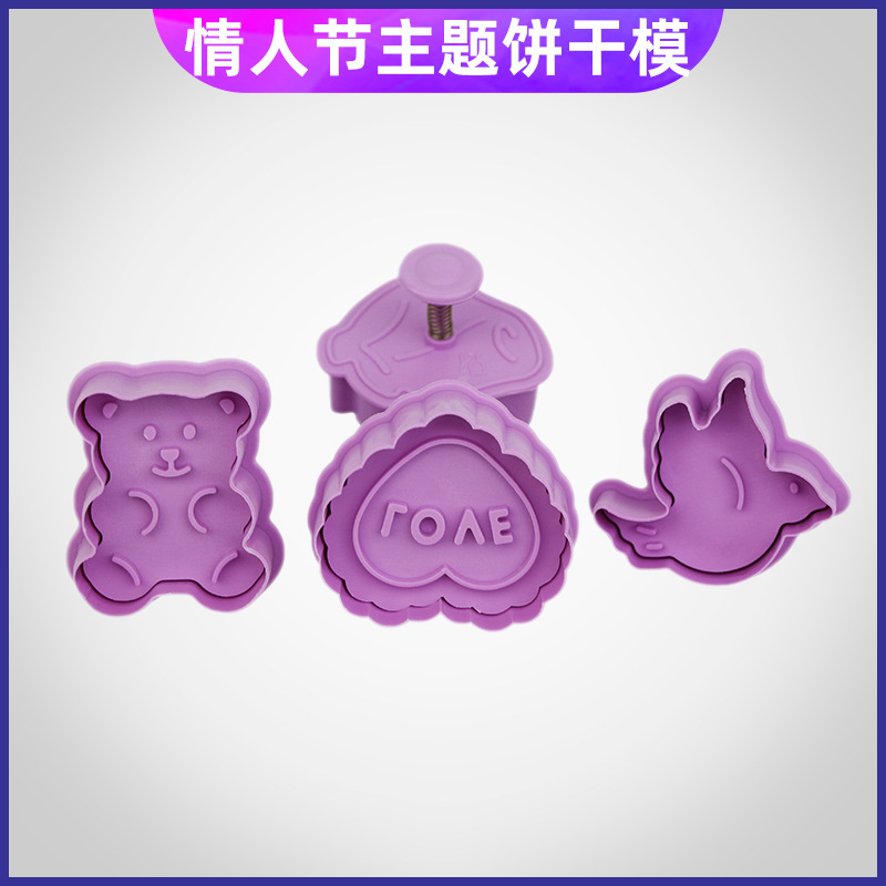Fábrica 3D Qixi Día de San Valentín oso pájaro amor Rosa tridimensional prensa molde de galletas
