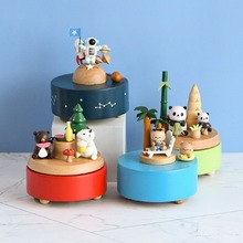 卡通创意猫的天空之城榉木木制音乐盒生日礼物可刻字八音盒音乐铃